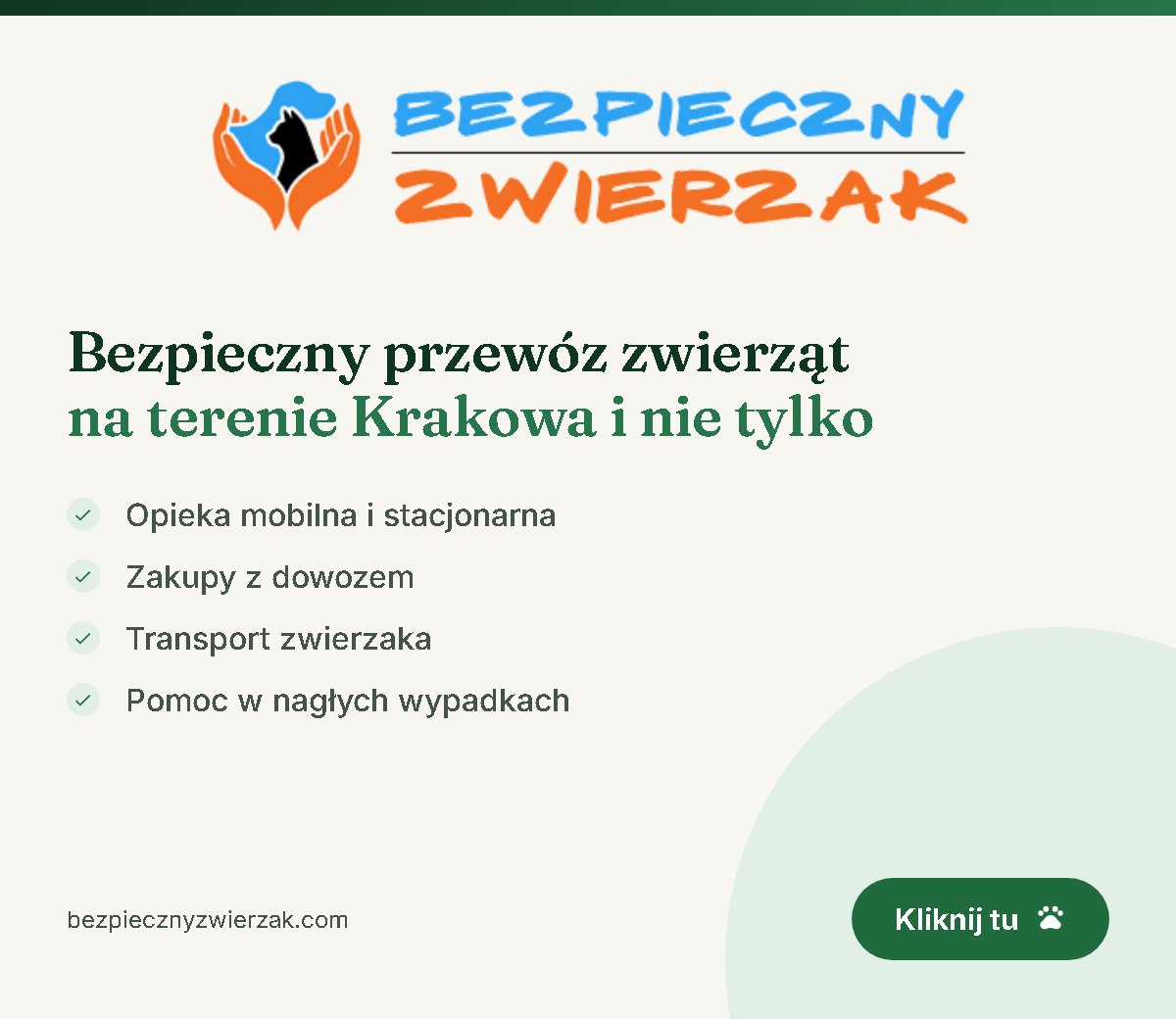 Bezpieczny Zwierzak, bezpieczny przewóz zwierząt na terenie Krakowa, baner partnera
